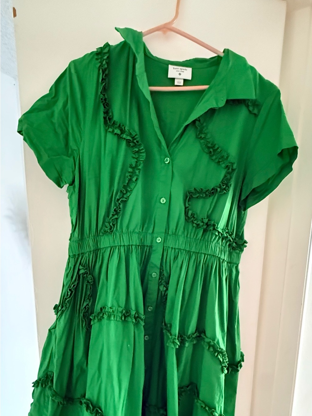 kate spade Green Ruffle-Trim Button-Front Midi Dress